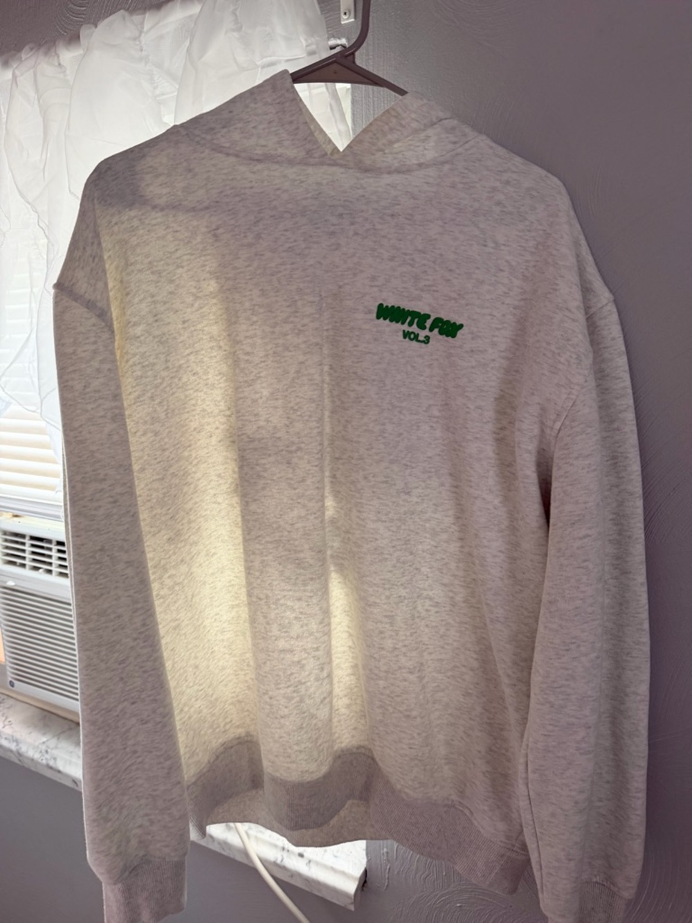 White Fox Light Heather Gray Hoodie with Green Logo